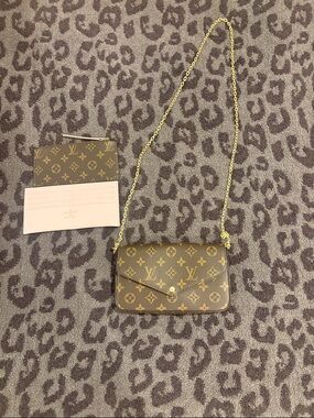 Louis Vuitton Monogram Canvas Mini Chain Wallet in Brown with Gold Hardware